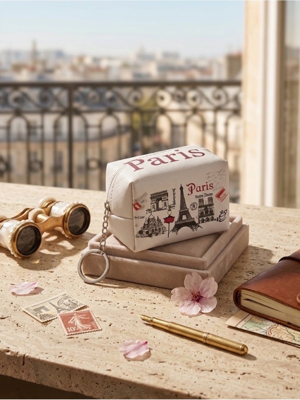 Paris Keyring Pouch Cream